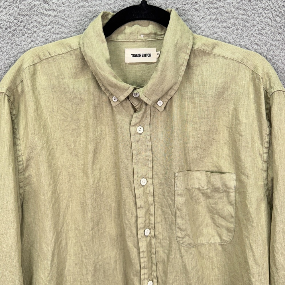 Taylor Stitch Shirt Men 44 Green Linen Button Huckberry Lightweight Quiet Luxury